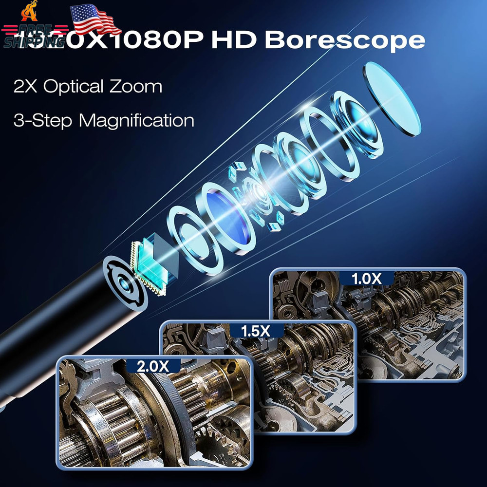 Endoscope Camera with Light, 1920P HD Borescope Inspection Camera with 4.3" IPS