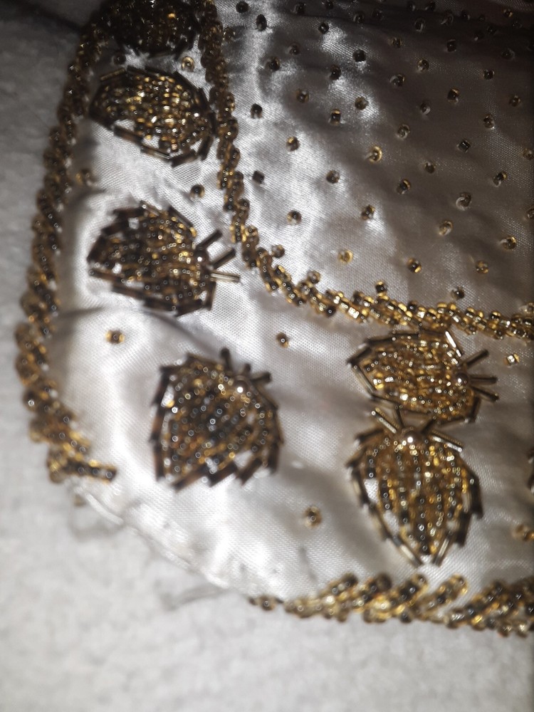 Vintage Gold Beeded Folding Clutch, Ball Snap, Silk material