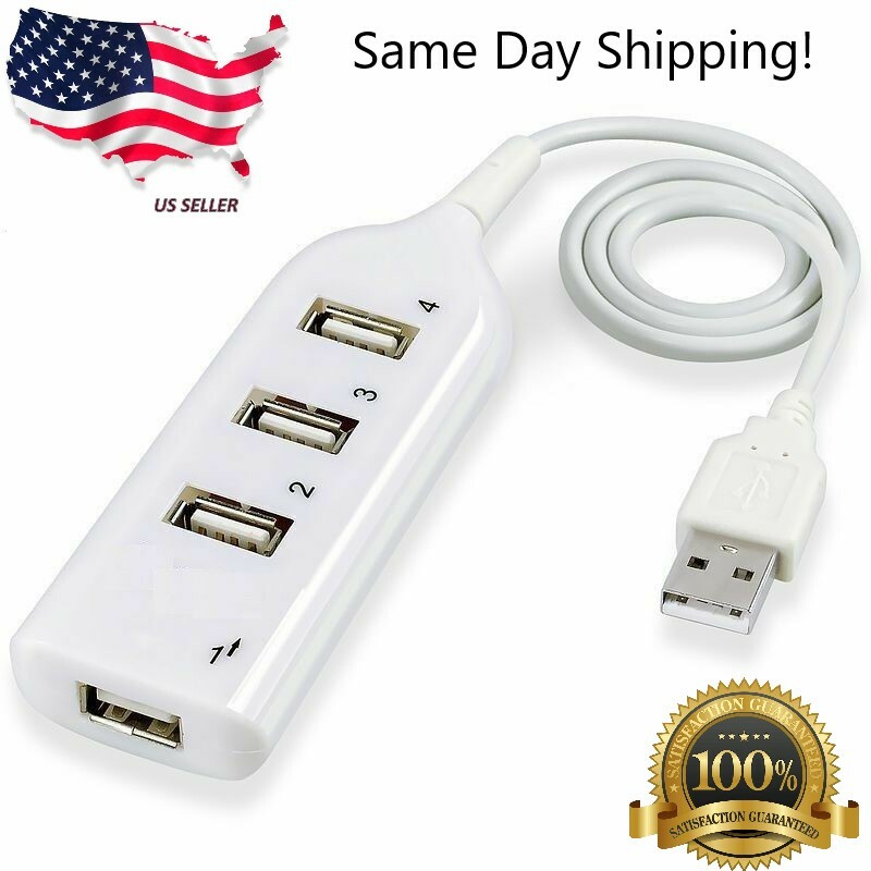 White USB 2.0 Hi-Speed 4-Port Splitter Hub For PC Notebook