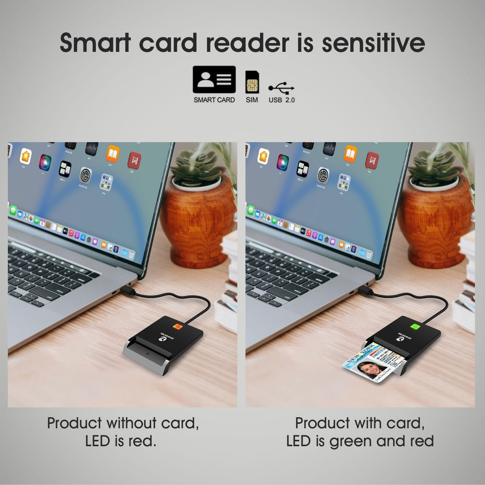 Type C CAC Reader, Smart CAC Card Reader USB C for DOD Military Common Access CA