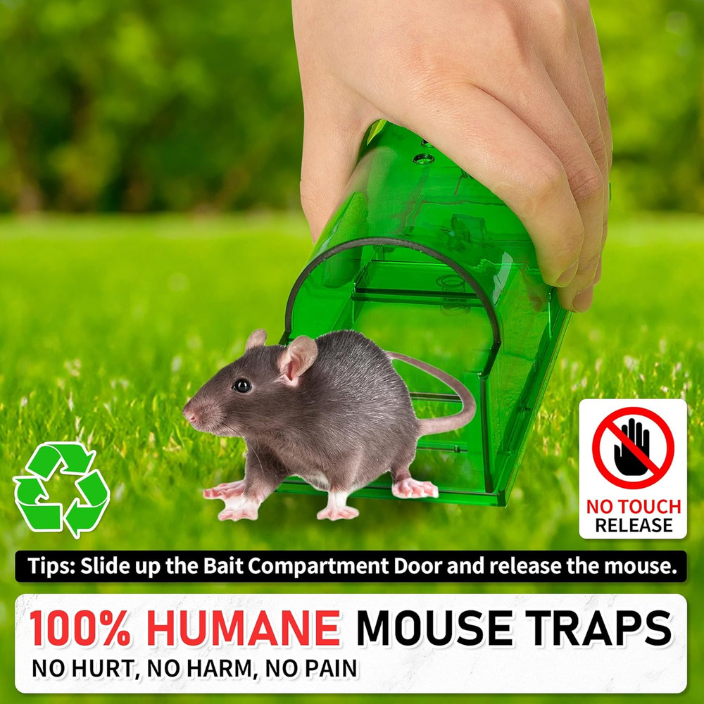 Humane Mouse Traps 2 Pack, Live Mouse Traps, Reusable with Cleaning Brush, No Ki