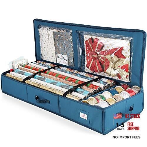 Wrapping Paper Storage Container - Christmas Storage Bag with Medium Blue
