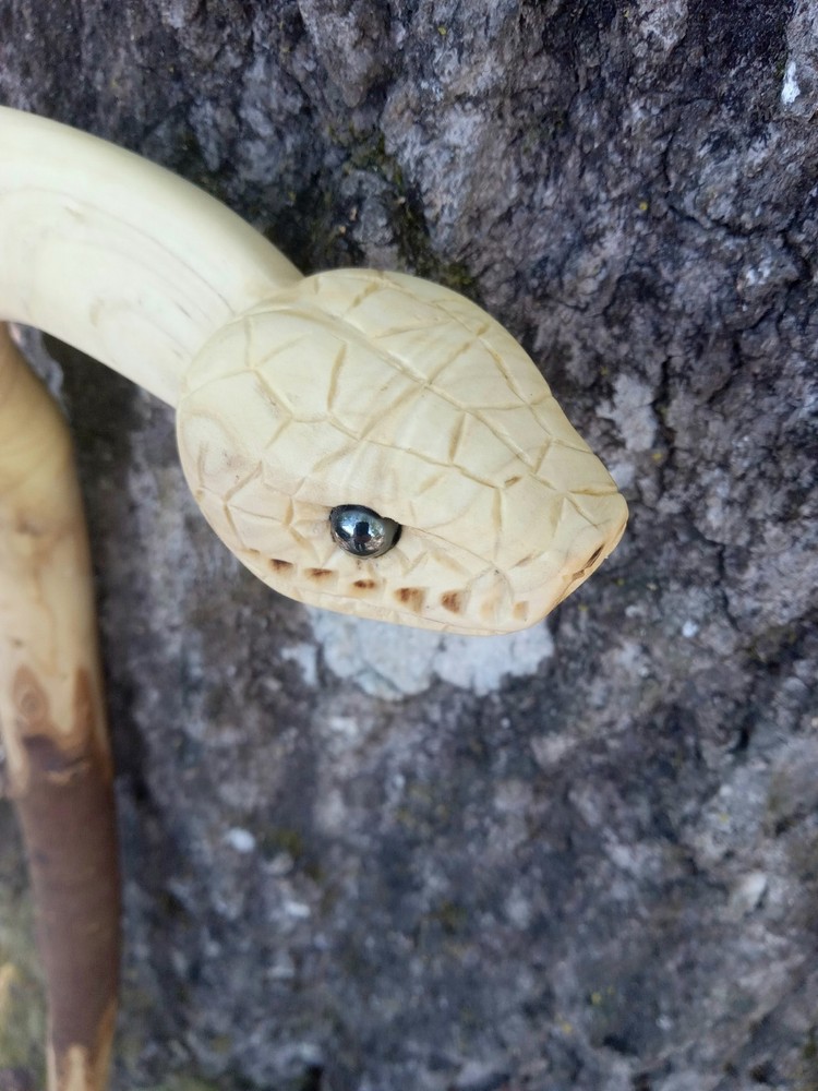 Handmade Unique Viper Snake Walking Cane Solid One Piece Stick