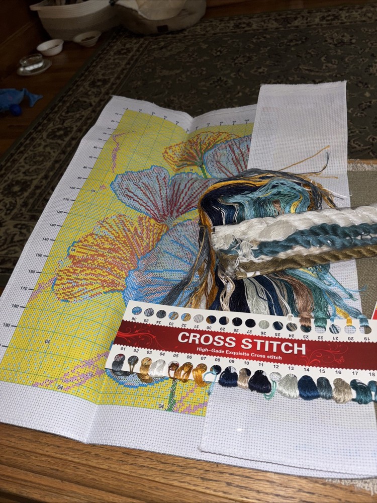 Gingko Embroidery Kit Pre Printed. Complete Opened Package.