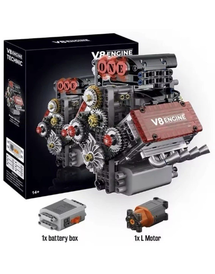 V8 Machine MOC Building Blocks Sets Motorized Engine Simulation Bricks Model