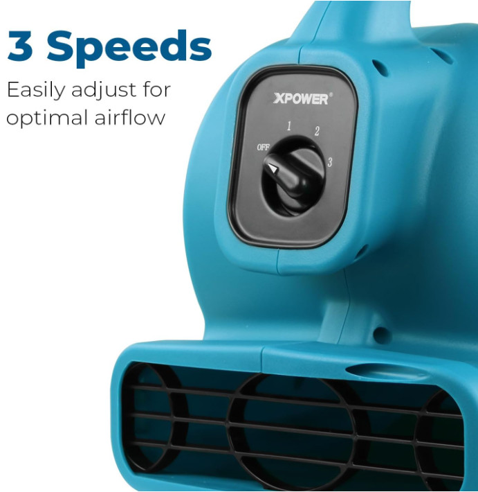 P-80 Mini Air Mover Fan, 600 CFM, Drying, Cooling, Ventilating, Stackable, Home