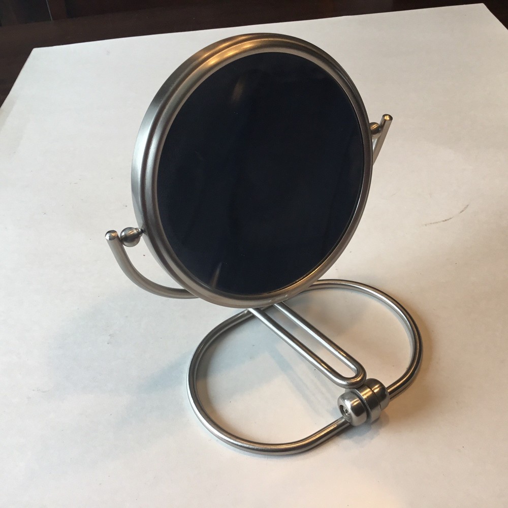 Adjustable Table Top Make Up Mirror Brushed Metal Tilts.