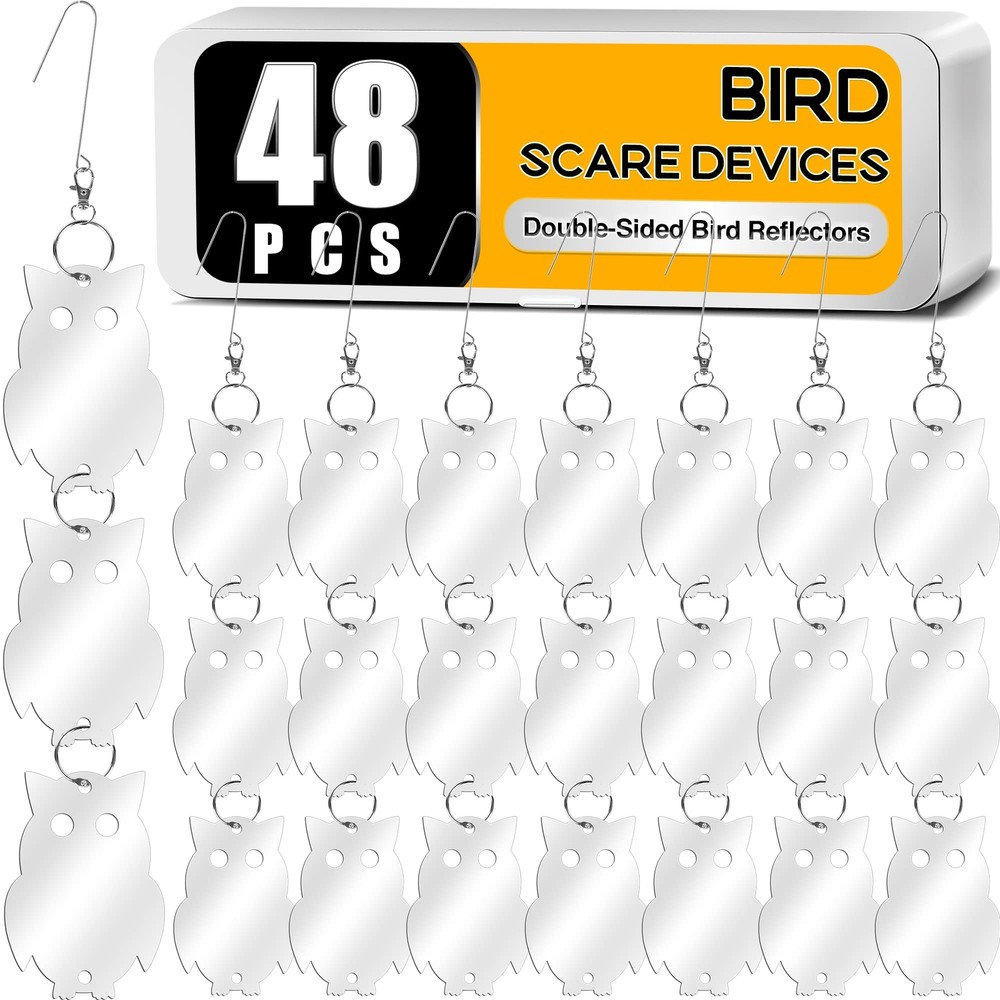 48 Pcs Bird Scare Devices Owl Shape Highly Reflective Bird Reflectors