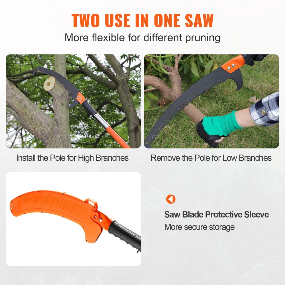 Manual Pole Saw 7.3-27 ft Extendable Tree Pruner Manual High Branches Trimmer