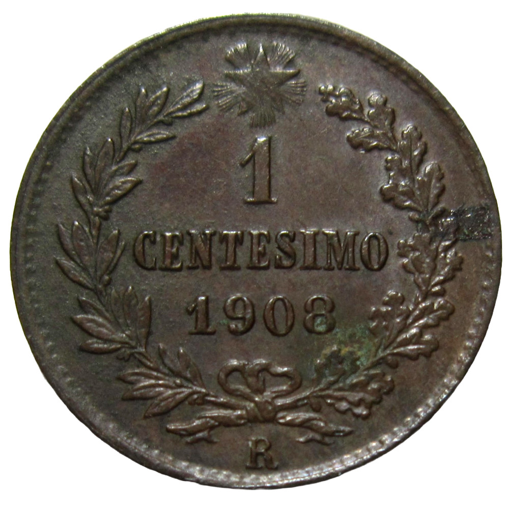 ITALY. 1 CENTESIMO 1908. VITTORIO EMANUELE III.