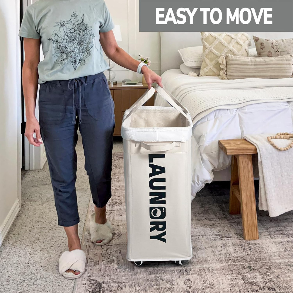 Laundry Baskets with Wheels and Handle, 2-Pack 75L Collapsible Laundry Baskets,