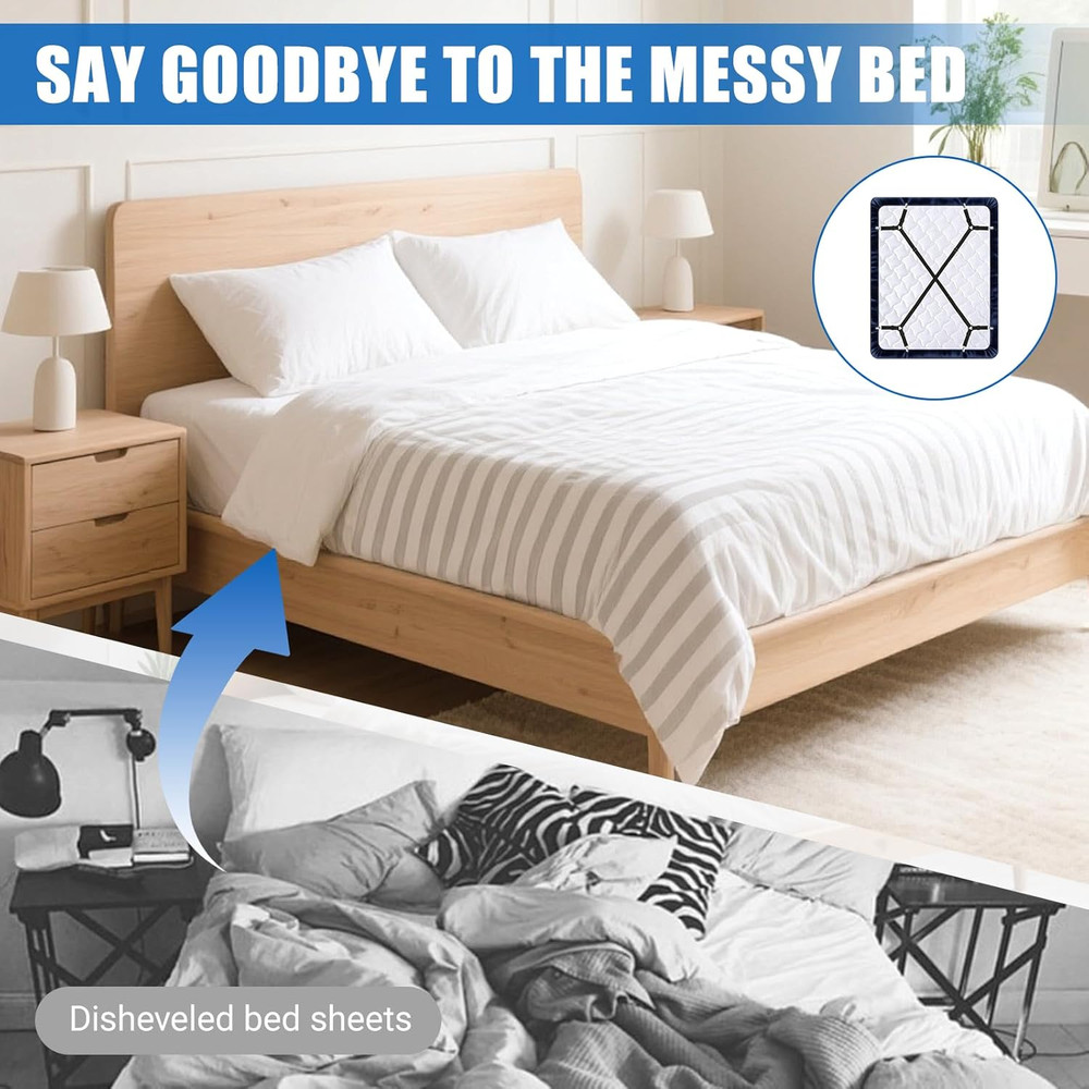 4Pcs Bed Sheet Straps with Metal Clips, Sheet Holders Adjustable Elastic,Gripper
