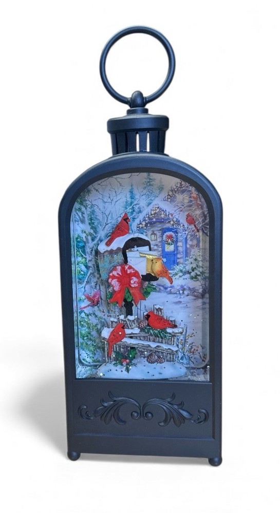 Cracker Barrel Cardinal Mailbox Glitter Globe Christmas Light Up Motion New Open