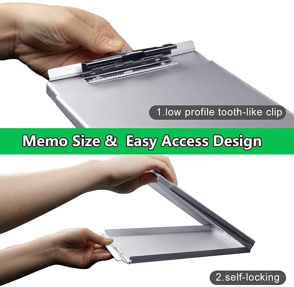 Sunnyclip Aluminum Clipboard with Storage(Memo Memo Size(1 Pack), Silver