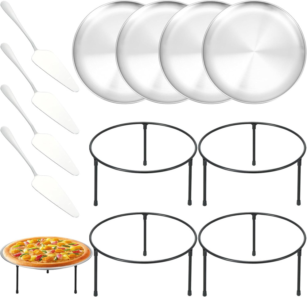 12-Piece Pizza Serving Set with Riser Stands, Trays, and Pie Server