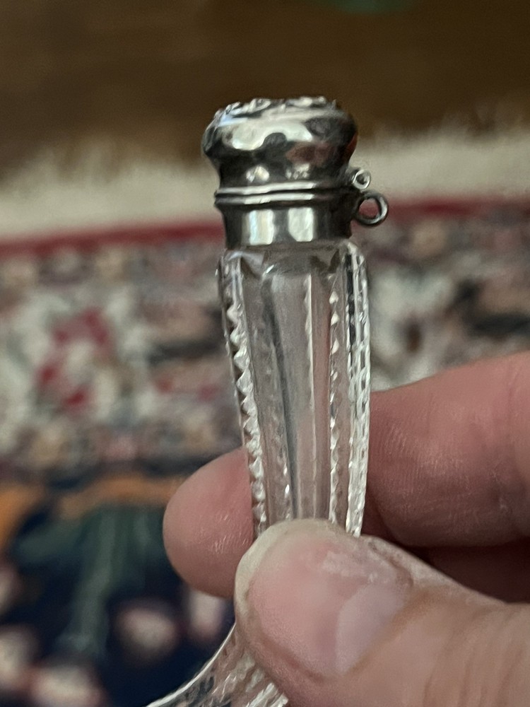 Antique Cut Crystal Sterling Silver Perfume Bottle