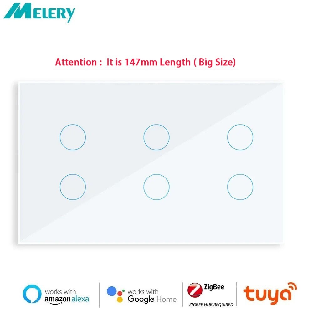 Melery ZigBee Smart Wall Light Switch Touch Glass Panel For Alexa/Google HomeAPP