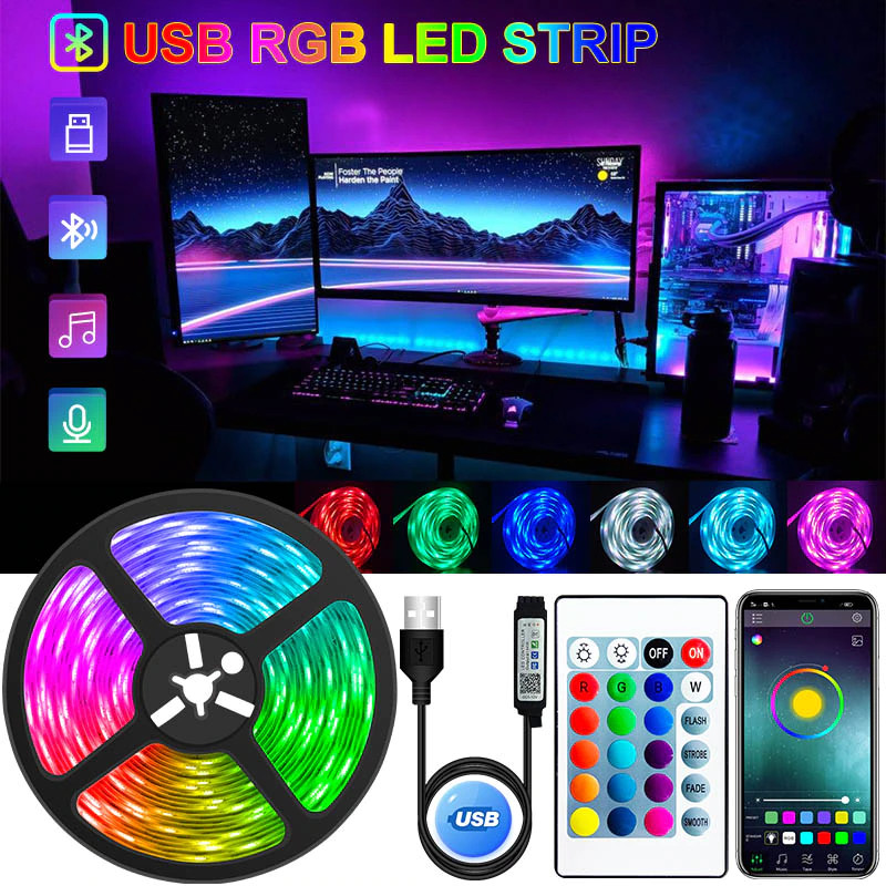 LED Strip Light USB Bluetooth Control RGB Lights 5V, 3/5/10m