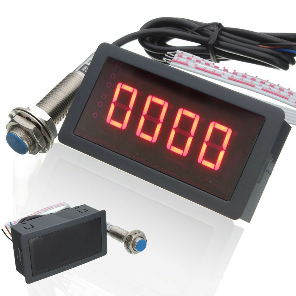Hall Proximity Switch Sensor NPN + 4 Digital Red LED Tachometer RPM Speed Meter