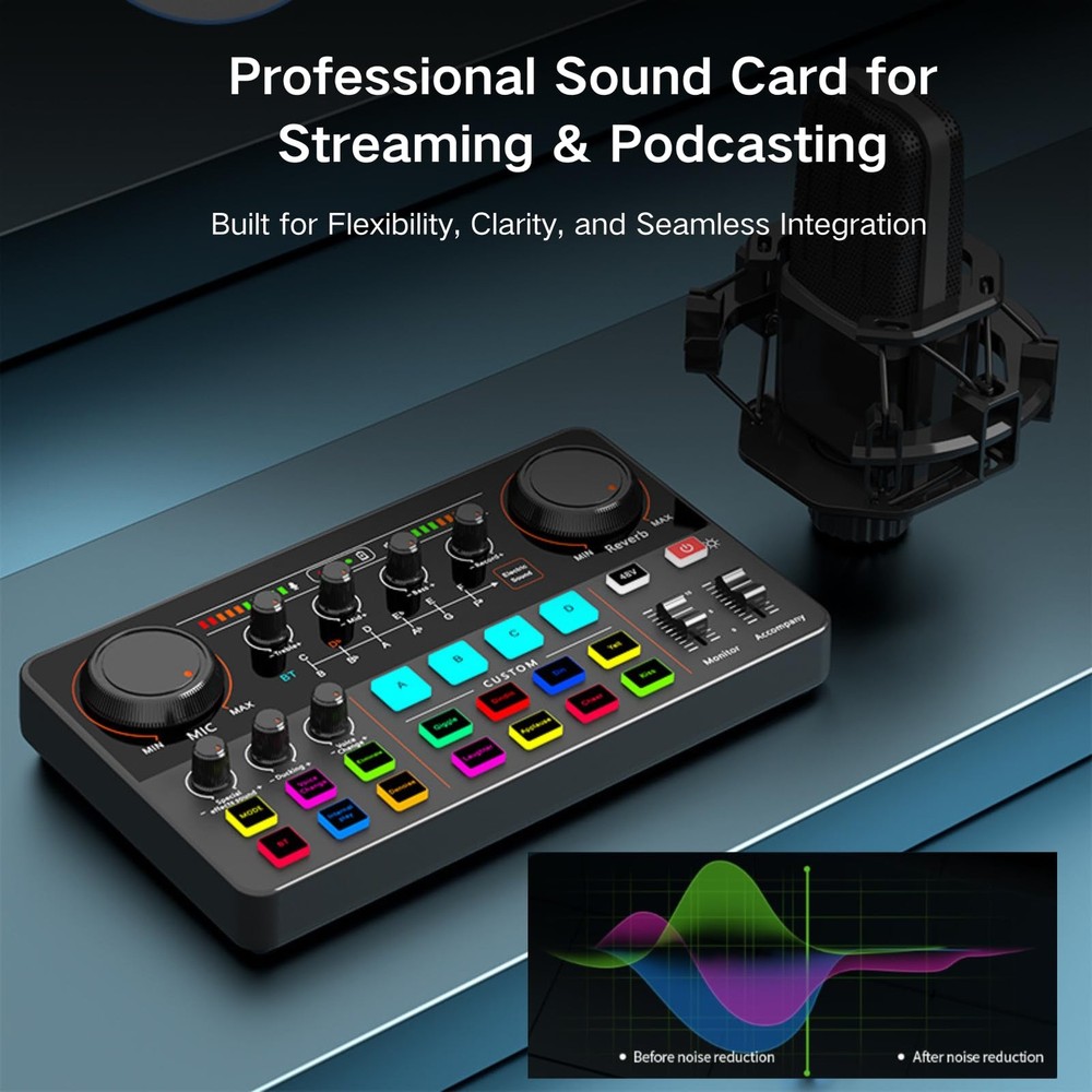 Audio Interface for Beginners - Streaming Podcast Mixer with -preamp, 48V Pha...