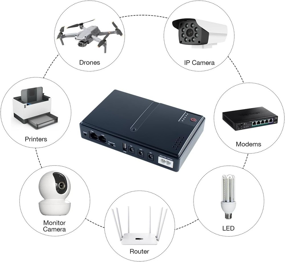 Mini DC UPS Uninterruptible Power Supply Backup for Router Modem Security Camera