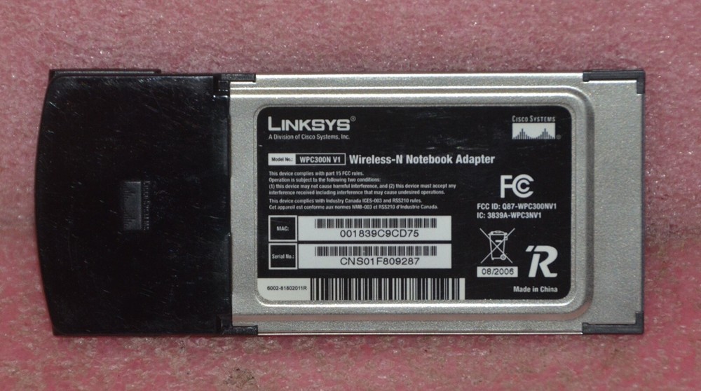 Linksys WPC300N V1 Wireless-N Notebook Adapter.
