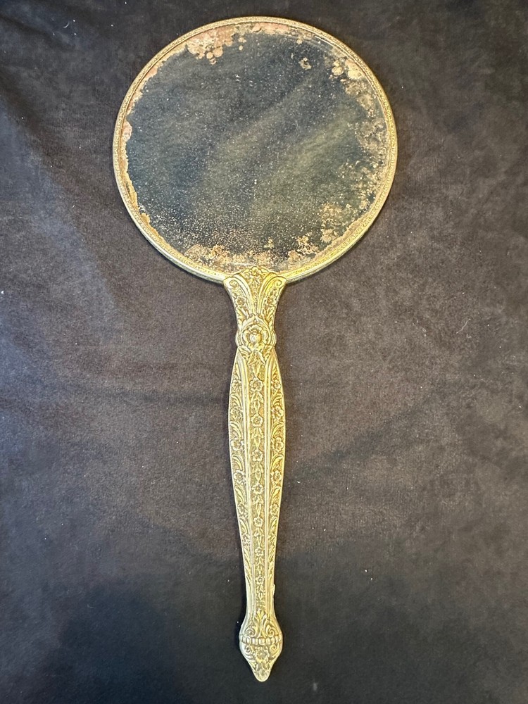 Vintage Engraved Omalu 2 Sided Vanity Hand Mirror