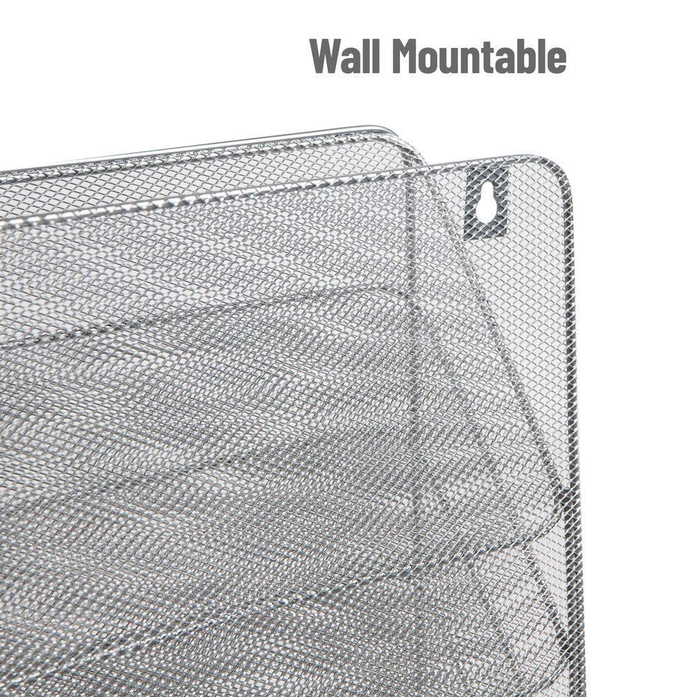 4-Tier Vertical File Storage Desktop Organizer Wall Mount Office Metal Mesh