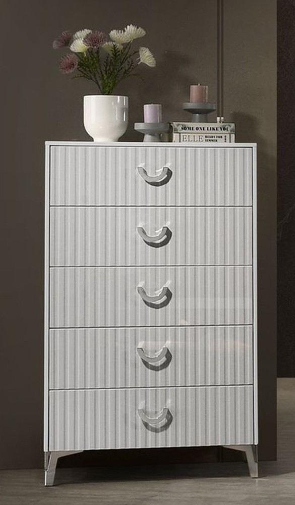 Modern 3pc LED Light Upholstered Headboard King Bed Chest Nightstand Set White