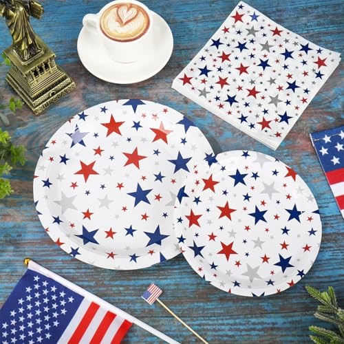 72Pcs Patriotic Party Tableware Set Red Blue Star Disposable Dinnerware 48Pcs