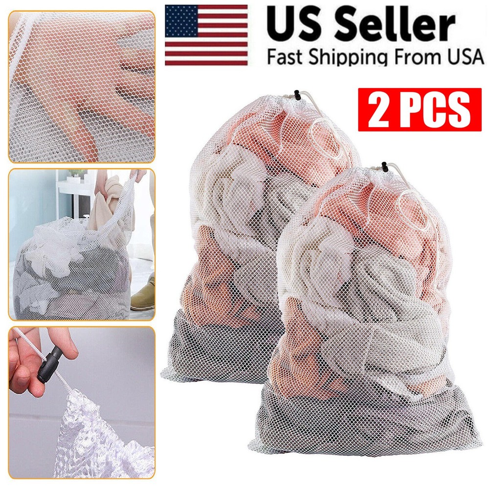 2pcs Heavy Duty Extra Large Mesh Laundry Bag Extra Large Drawstring Laundry Bag