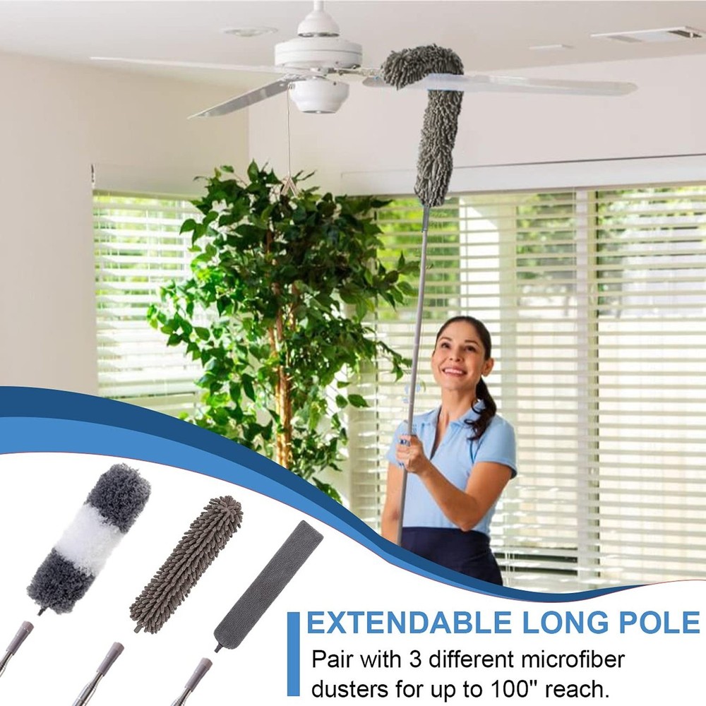 Microfiber Duster Kit for High Ceiling (6pcs), Extendable Dusters for Cleanin...