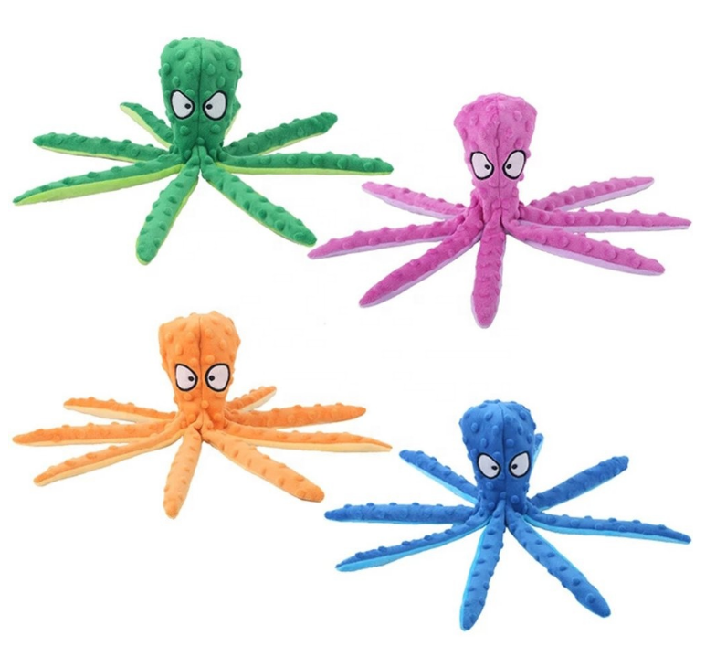 4 Pack Dog Squeaky Octopus Crinkle Plush No Stuffing Puzzle Interactive Chew