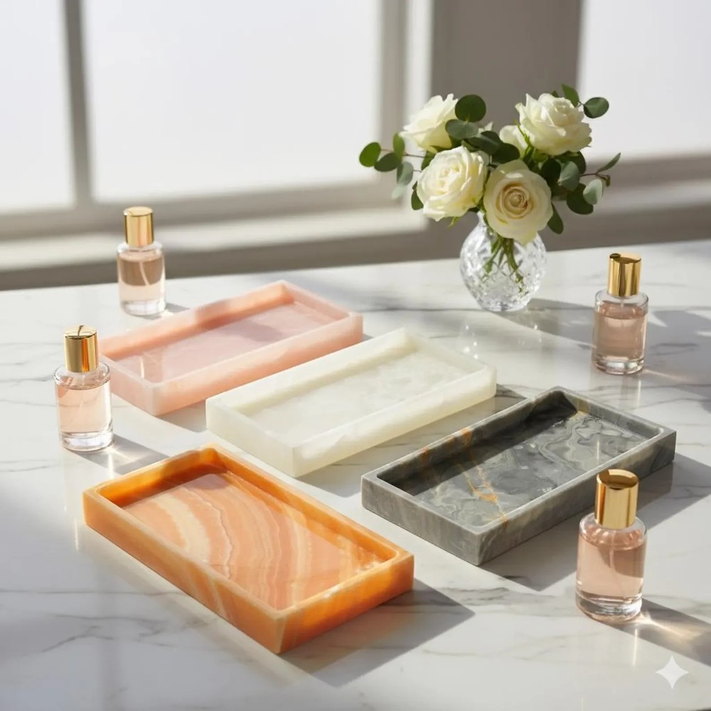 Handmade Onyx Marble Vanity Tray | Rectangular Table Organizer | Each Piece Gift