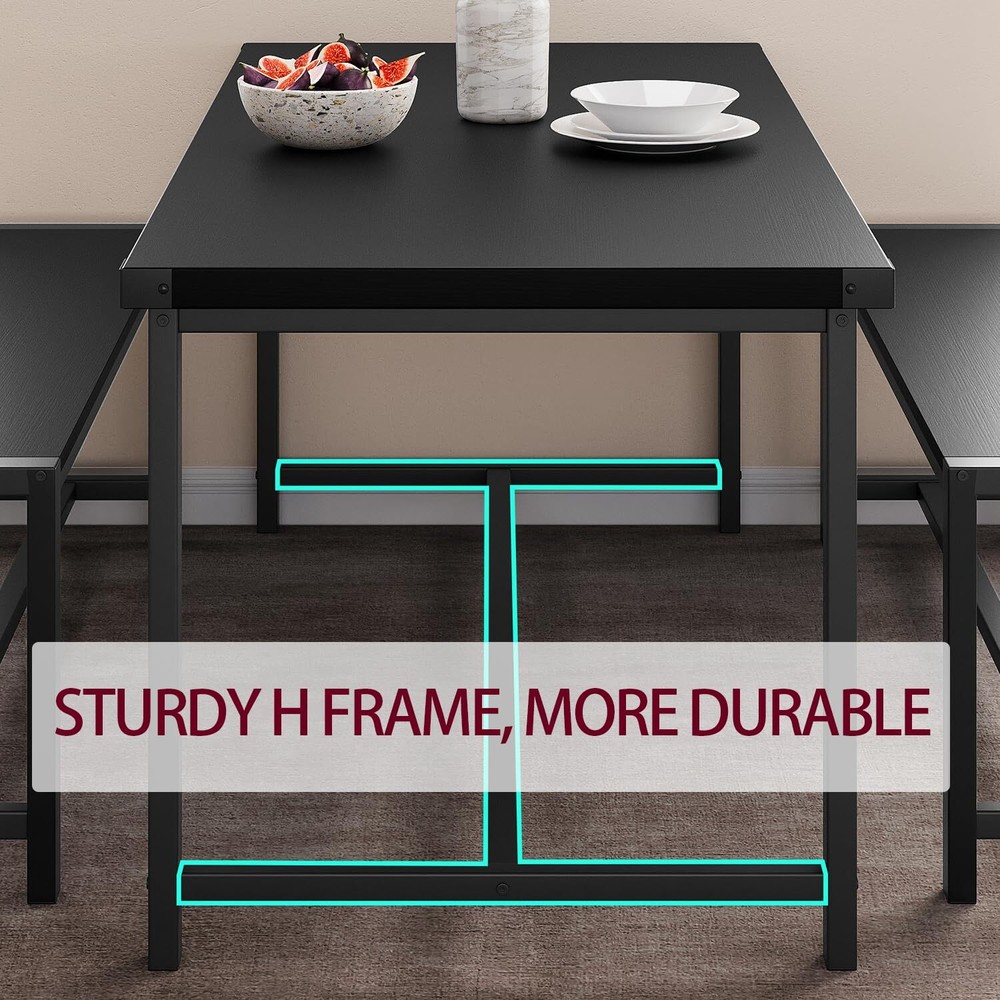 Kitchen Table with 2 Benches ,3 Piece Dining Table Set for 4 ,Dinette Set Black