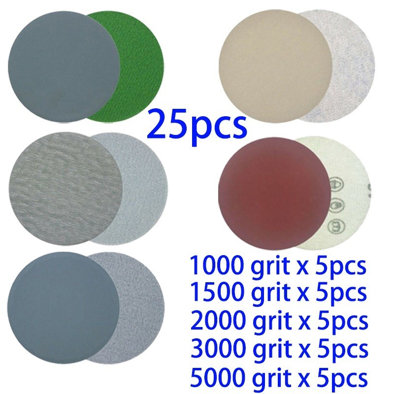 Set Sandpaper Attachment 25pcs Hook&Loop 1000 1500 2000 3000 5000 Grit