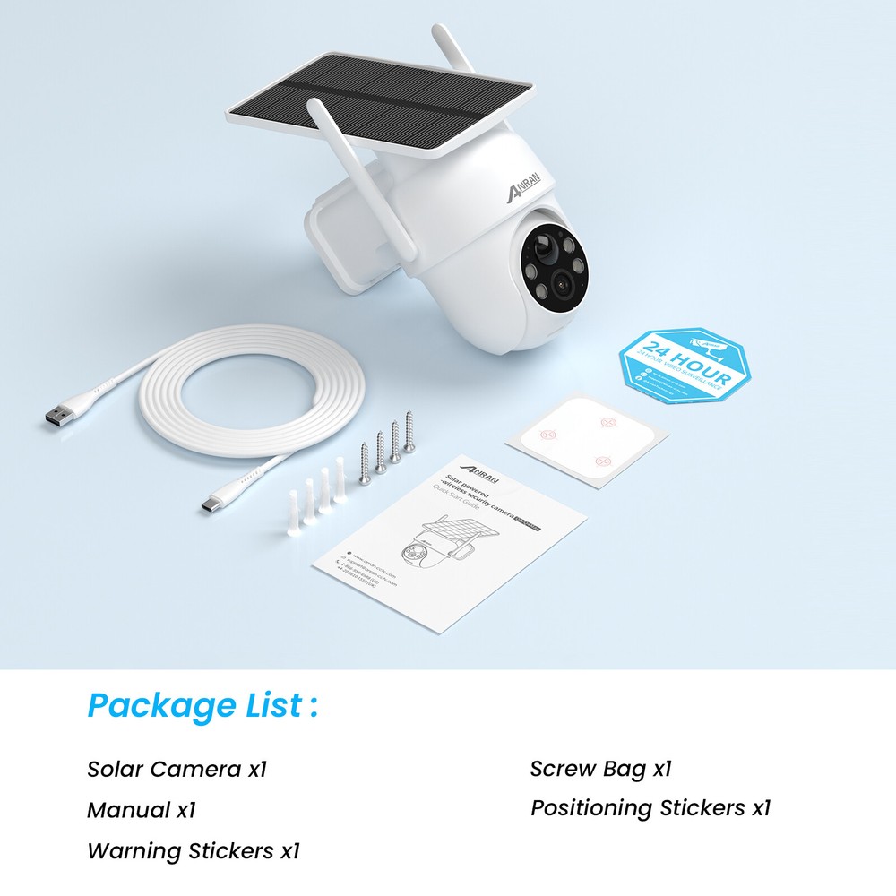 ANRAN Solar-Powered PTZ Wireless Security Camera with Solar Panel 2K Outdoor Use
