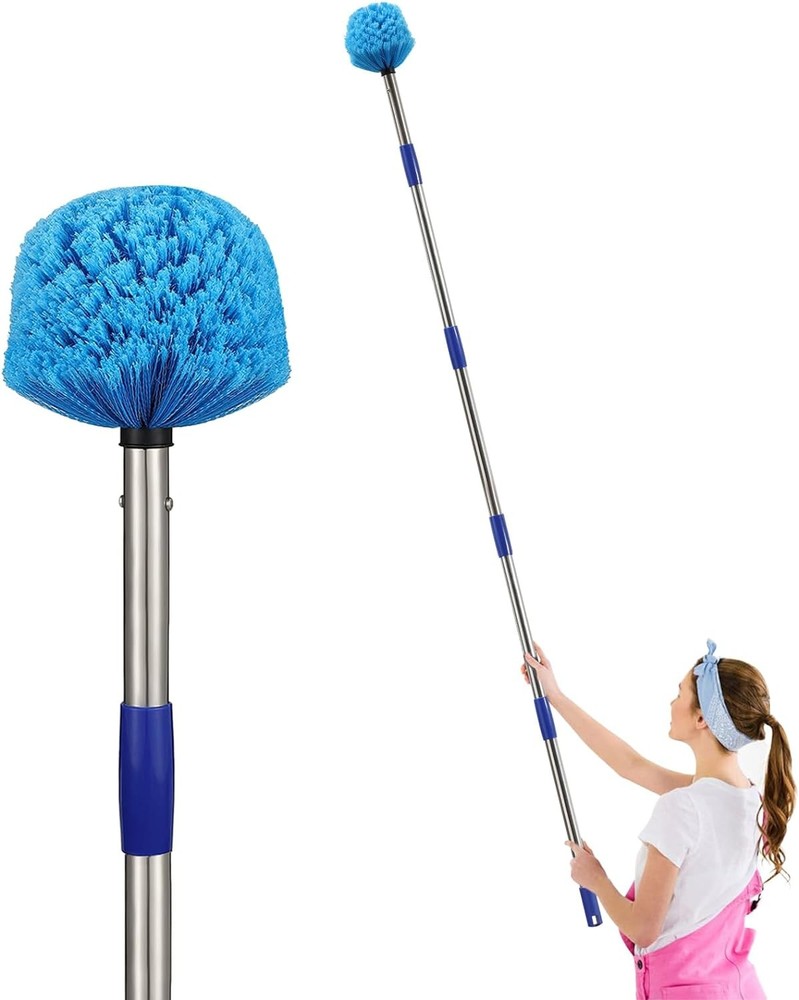 Cobweb Duster with Extension Pole, 6FT Adjustable Stainless Steel Handle & 360°