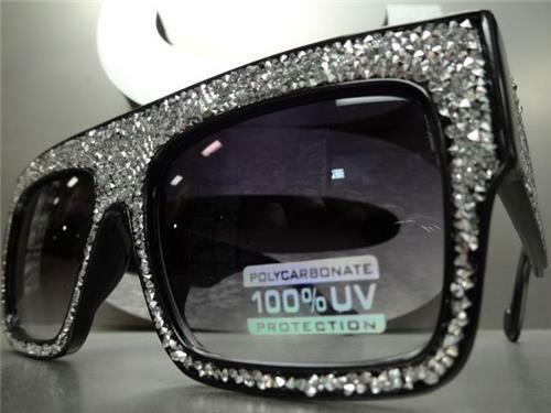 OVERSIZED EXAGGERATED RETRO Style SUN GLASSES Square Black Bling Frame Hand Made