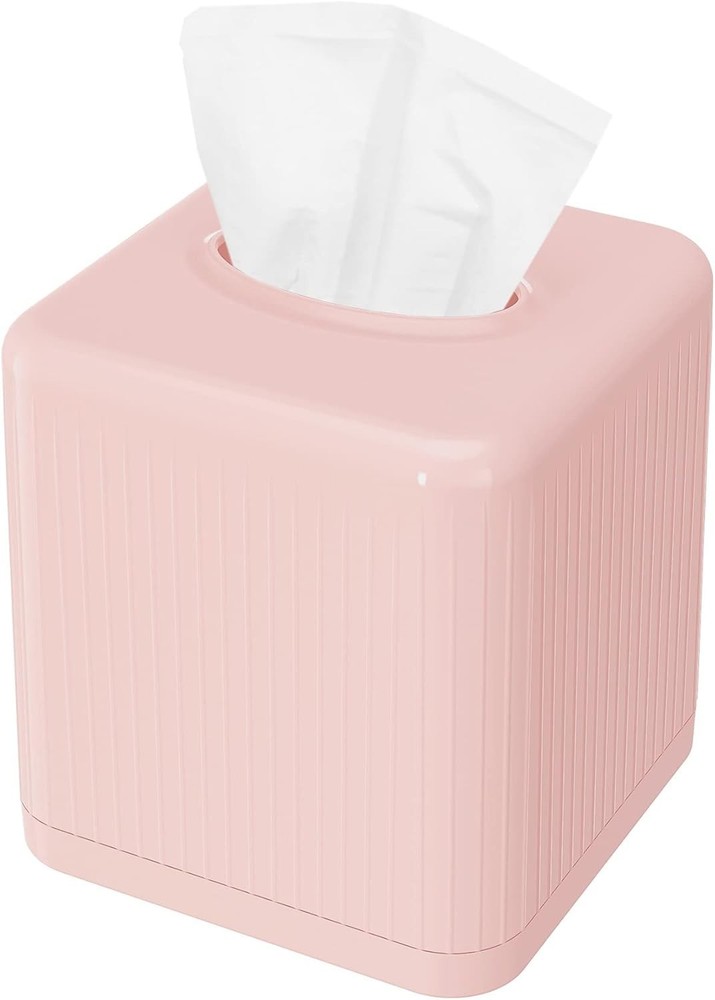 Tissue Box Cover with Base - Square Plastic Holder, Decorative Case, Modern F...