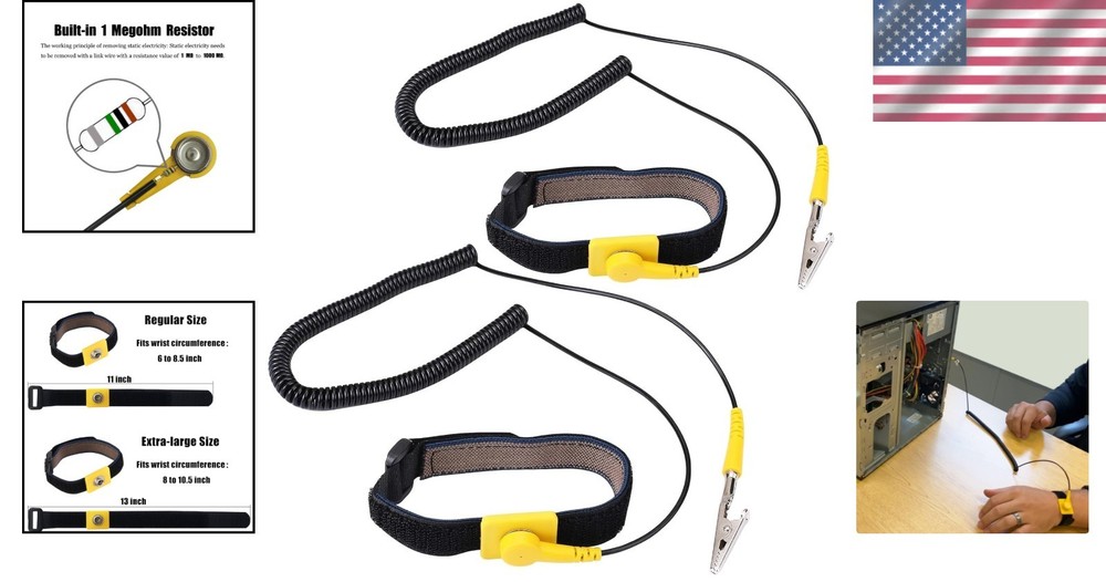 Adjustable Anti Static Grounding Strap - 11" for Safe Electronics Work, 2-Pack
