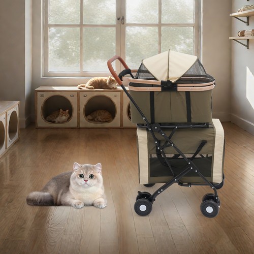 2-Tiers Stroller Dog & Cat Stroller Pet Foldable Small & Medium Dogs Stroller