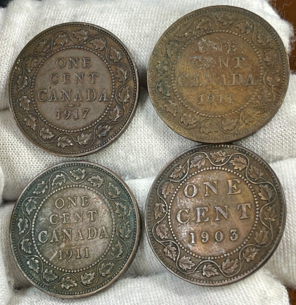 Assorted Canada 4 Large Cent Coins lot Great Condition