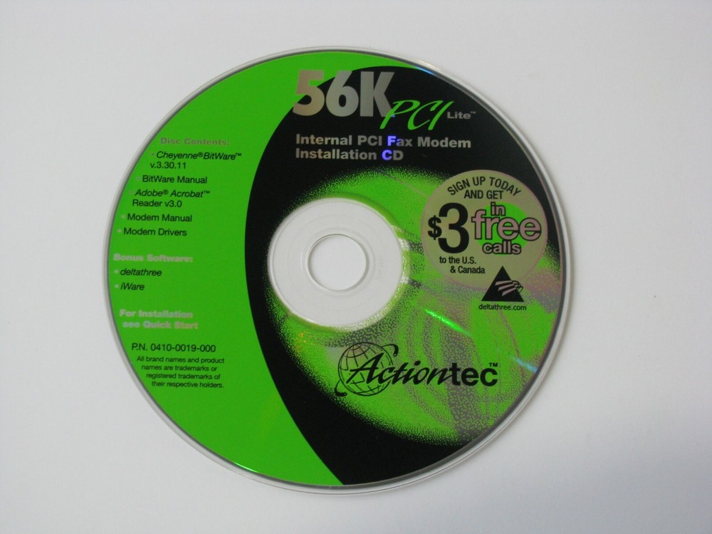 56K PCI Lite Internal PCI Fax Modem Installation Software CD PC Disk Actiontec