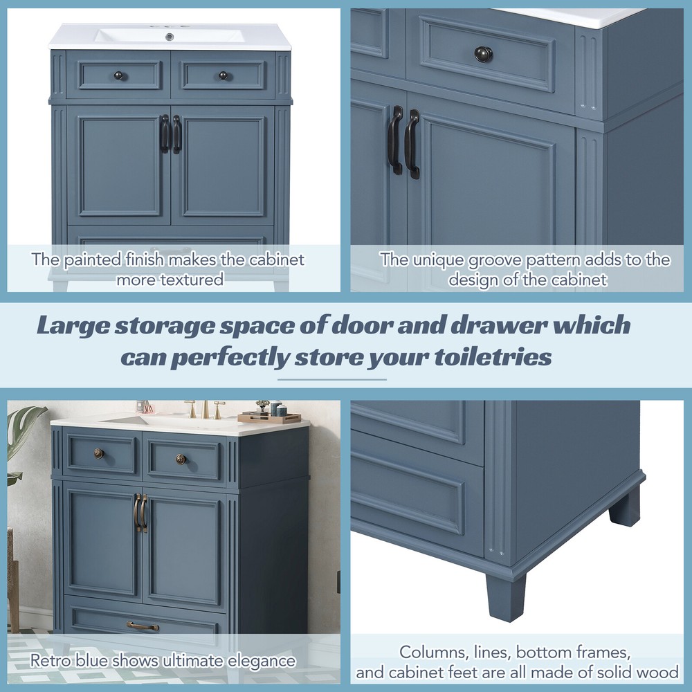 30'' Bathroom Vanity with Ceramic Sink,Solid Wood Frame Bathroom Storage Cabinet