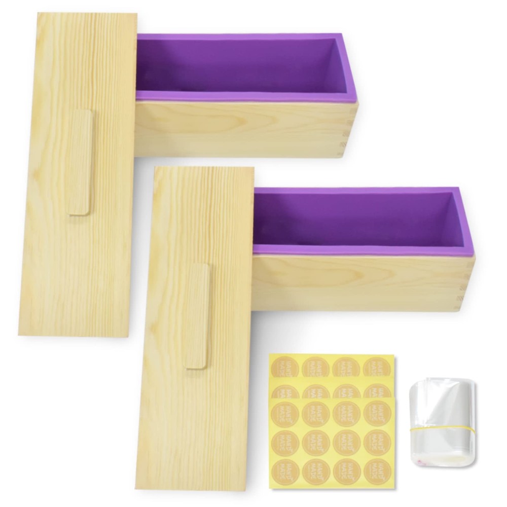 2 Pack 42oz Rectangular Silicone Soap Loaf Molds with Wooden Box and Lid