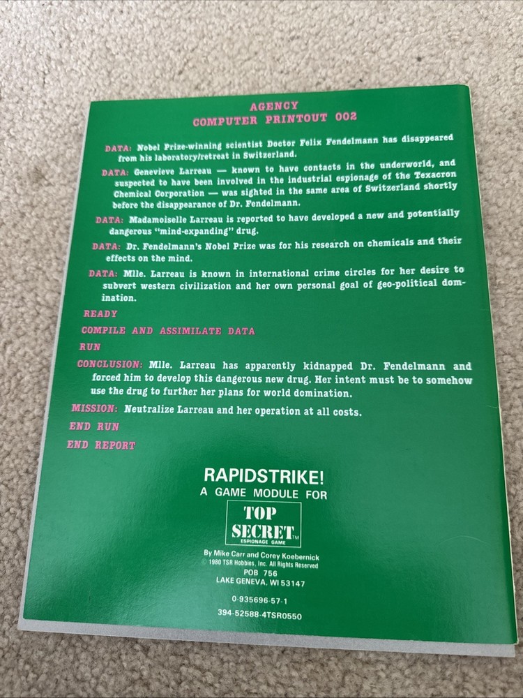Operation Rapidstrike Top Secret RPG Module TS002 by TSR 7601