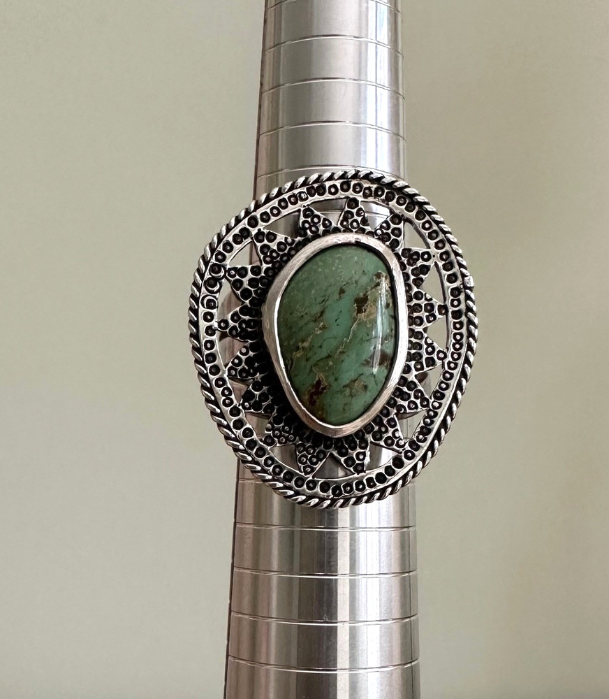 Green Turquoise Sterling Silver Womens Custom Designed Ring 9