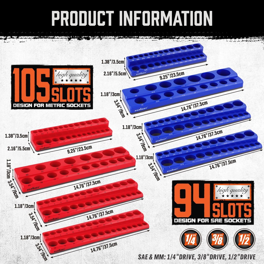 8Piece Magnetic Socket Organizer Set, Magnet Socket Holder, 1/4", 3/8", 1/2" ...