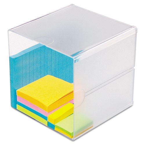 Deflecto Stackable Cube Organizer, 1 Compartment, 6 x 6 x 6, Plastic, Clear